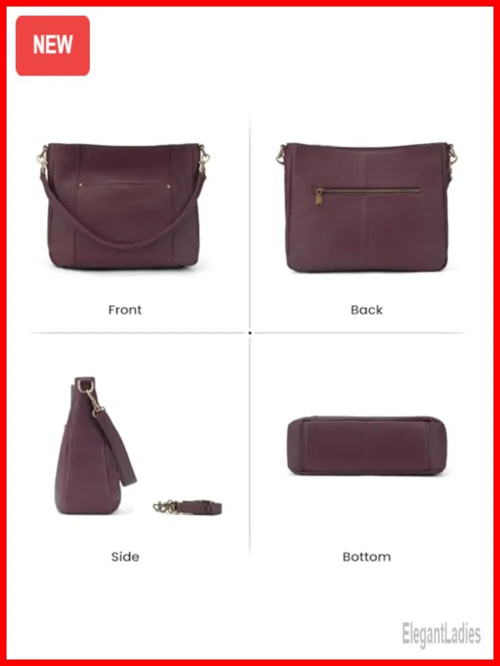 Genuine Leather Hobo Crossbody Bag Women Shoulder Purse Handbag 2 Straps